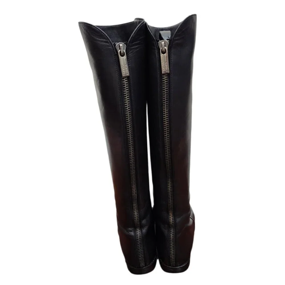 Stuart Weitzman Black Leather Knee High Riding Boots Side Zip Size 7.5 M